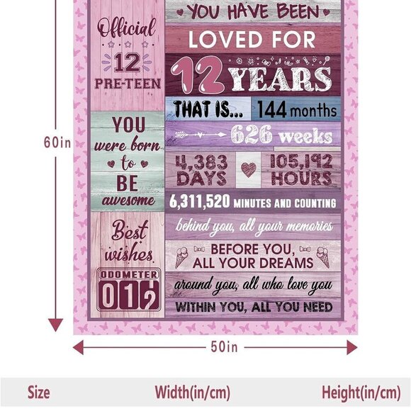 Flannel Blanket Throw  / 60"X50" /12th Birthday  GREAT BIRTHDAY GIFT / BRAND NEW - Picture 2 of 6
